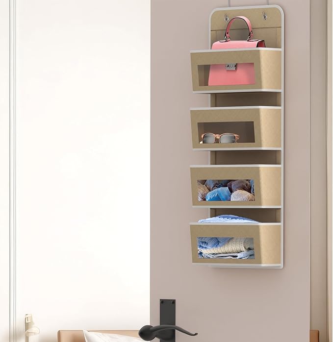 Simple Houseware 4 Clear Window Pocket Over Closet Door Storage Hanging