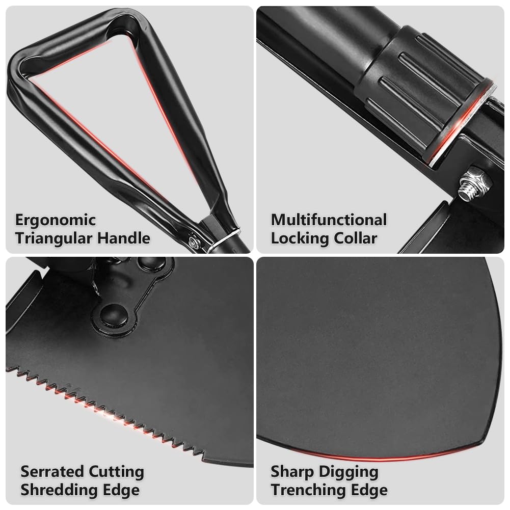 Camping Shovel, 18.5'' Lightweight Digging Shovel Portable Ergonomic High Carbon Steel Folding Shovel for All Occasions Outdoor Camping Hiking Garden Emergency