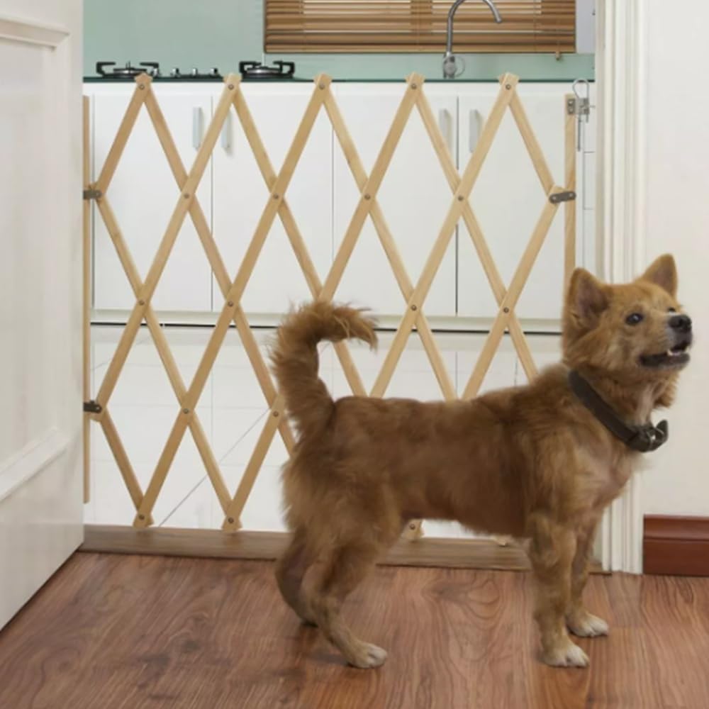 Bettacare Expandable Pet Barrier, 60cm - 108cm, Natural, Wood, Retractable Dog Safety Gate, Barrier for Puppy and Dog