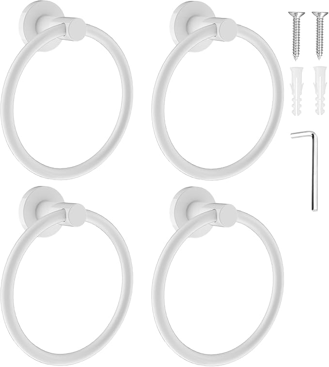 SetSail Towel Holder for Bathroom Wall White Towel Ring Screw-in Hand Towel