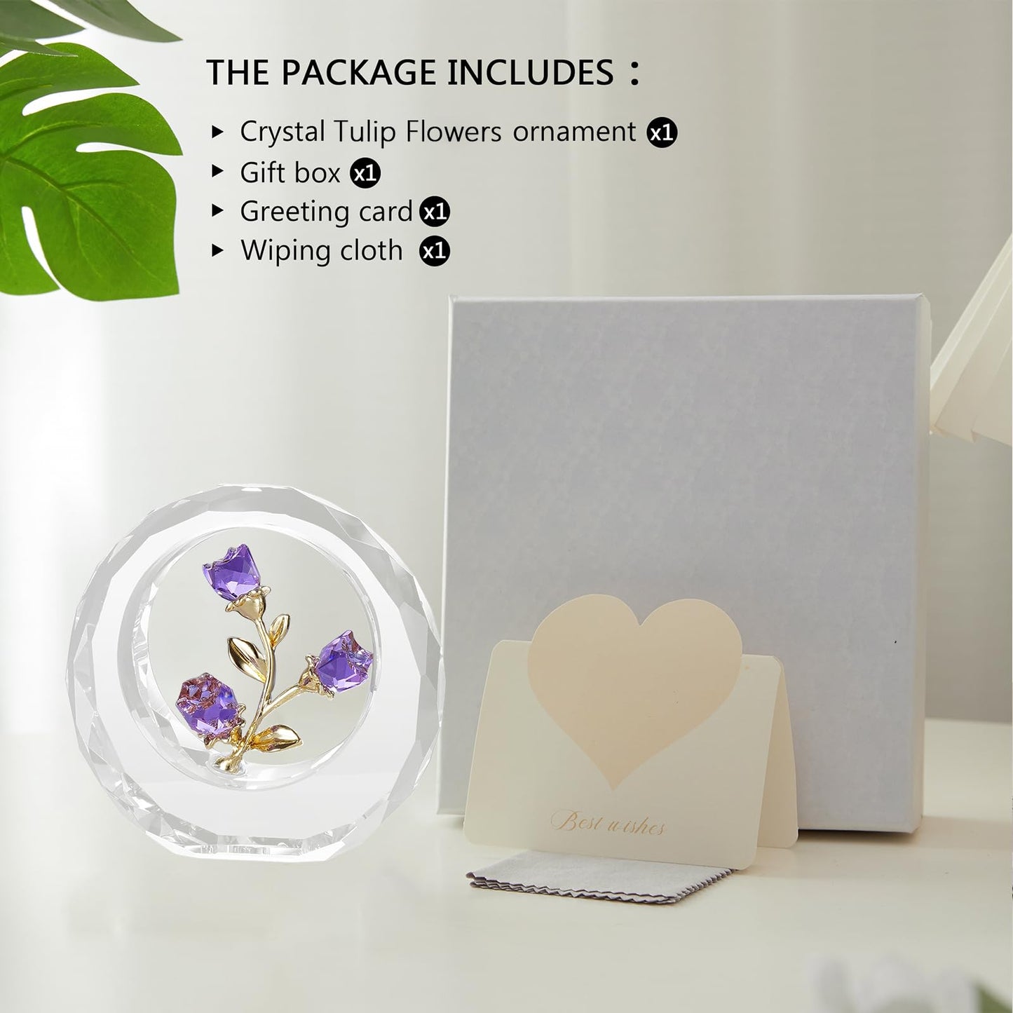 RONG KRISTO Purple Crystal Rose Ornament Glass Rose Flower with Stems Romantic Flowers Gifts for Women with Gift-Box