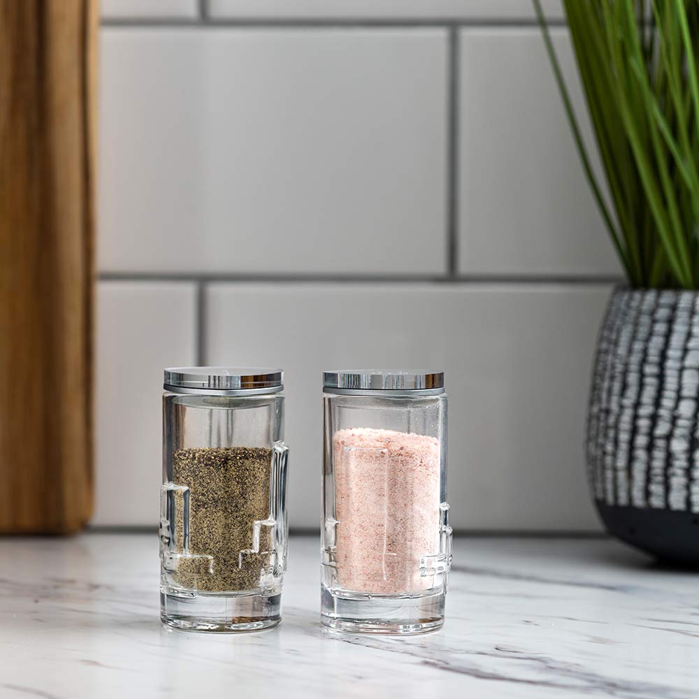 Salt Pepper Shakers by JoyJolt - 2Oz Salt and Pepper Set of 2 - Premium Quality Durable Glass - Elegant Triangle Design - Non-BPA and Dishwasher Safe - Ideal for Home Use, Restaurant, Hotel