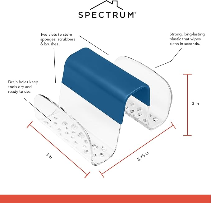 Spectrum Sink Saddle for Kitchen Sink Blue Clear Sponge and Brush Holder