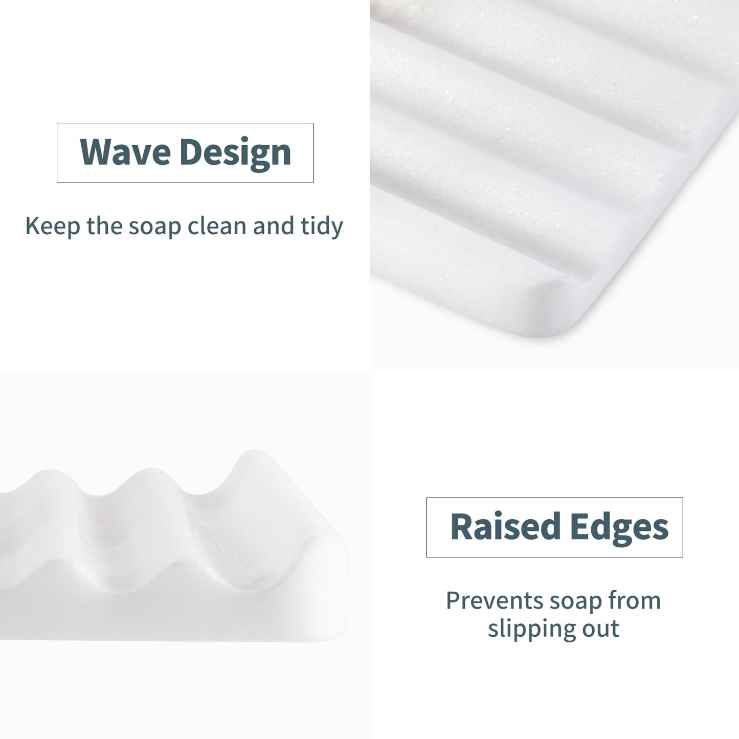 Soap Dish, Marble Soap Holder for Shower, Bar Soap Holder with Water Ripple Design, Easy Cleaning Soap Saver for Kitchen Sink，Bathroom, Executive African Natural Stone Soap Tray(Namib Bianco)