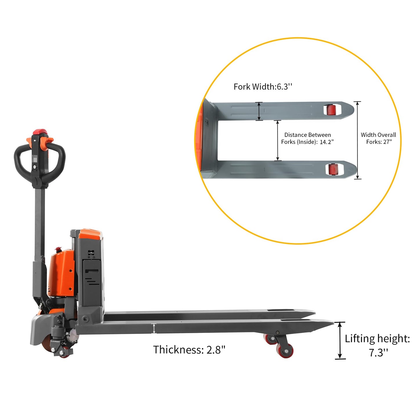 Tory Carrier Electric Pallet Truck 3300 Lb. Cap. Heavy Duty Pallet Jack 48 x 27 Forks Size Big Capacity Li-ion Battery