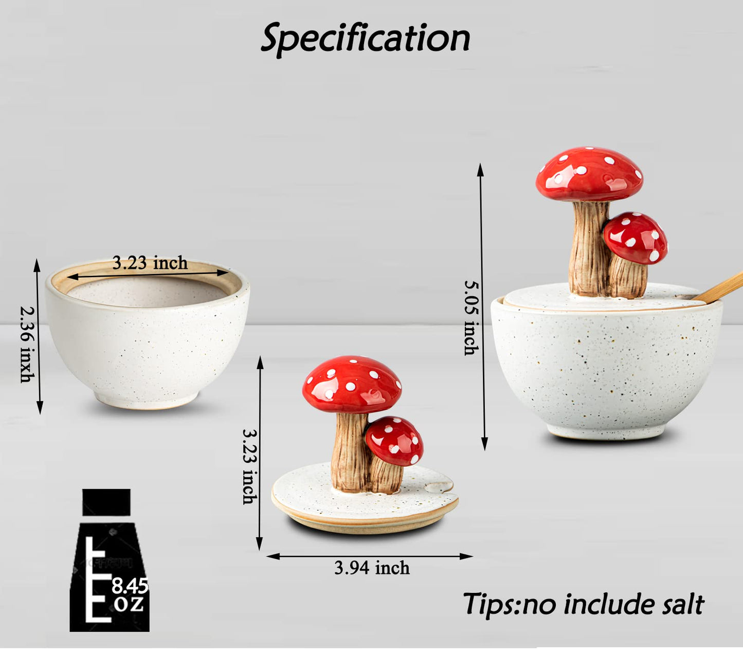dgudgu Mushroom Salt Cellar With Lid Ceramic Salt Box White Salt Bowl Salt Container With Lid Salt Pig With Bamboo Spoon Salt Holder Salt Well Salt Keeper