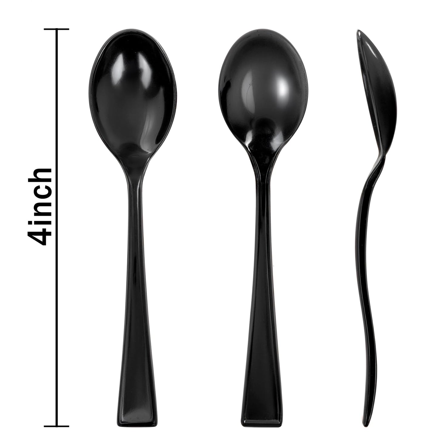 WDF 300 Pieces Black Plastic Mini Spoons-4 Inches Black Plastic Tasting Spoons for Desserts-Heavy Duty Plastic Spoons Perfect for Coffee/Cake/Desserts/Appetizers for Halloween New Year/Graduation