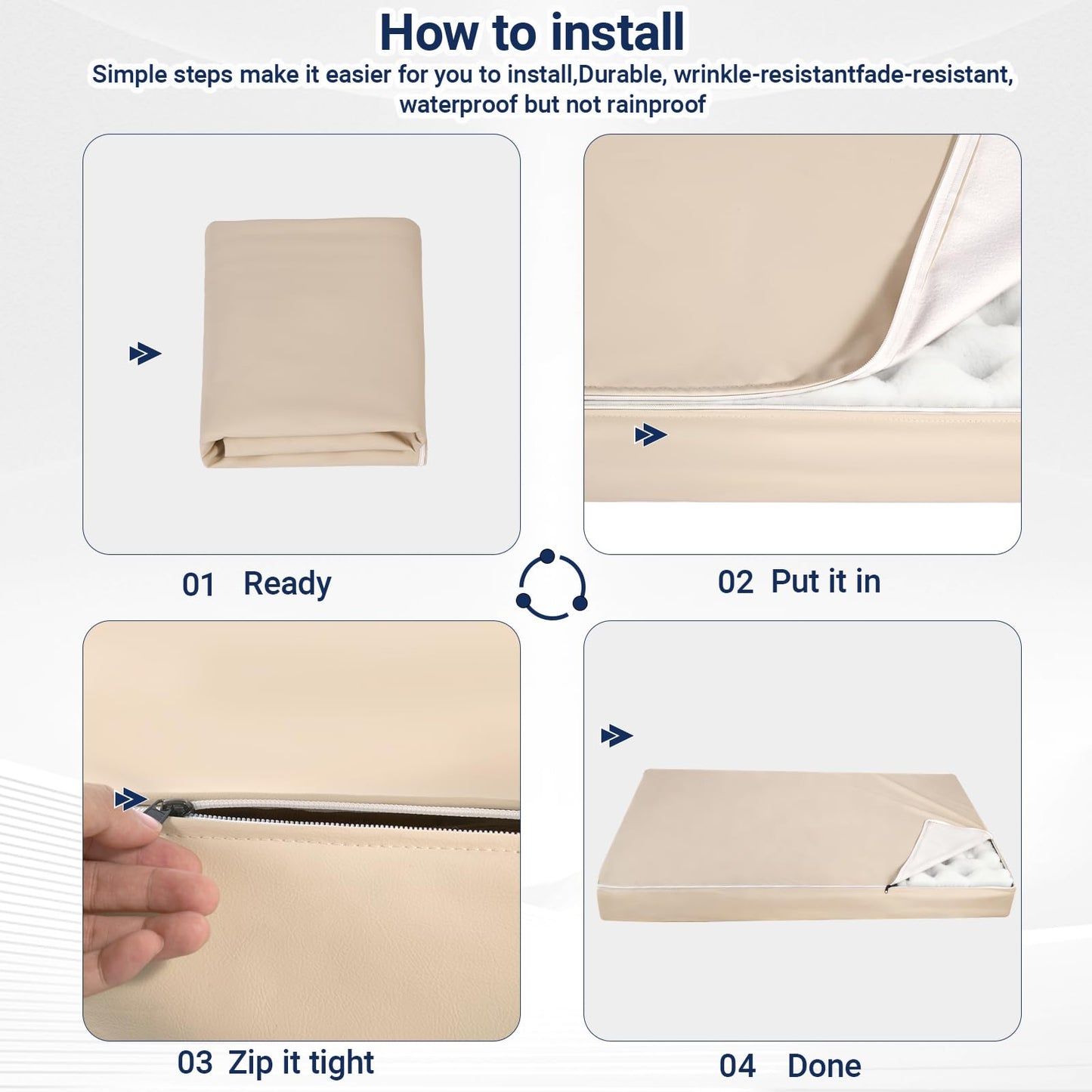 BIBILAB 8-Inch Outdoor Swing Seat Cushion Cover, Waterproof, Double Patio Seat Cushion Cover with Anti-Cat Scratch Cloth, Only Cover (Cushion not Included) (Beige)