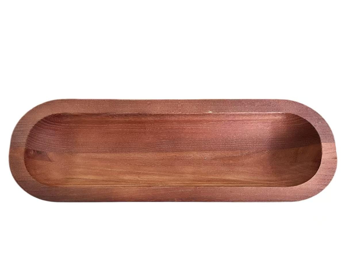 Phinicco Stained Wood Dough Bowl - 15.8" x 5" x 2" Oblong Decorative Tray, Hand-Carved Farmhouse Centerpiece for Coffee Table, Mantel & Entryway Display