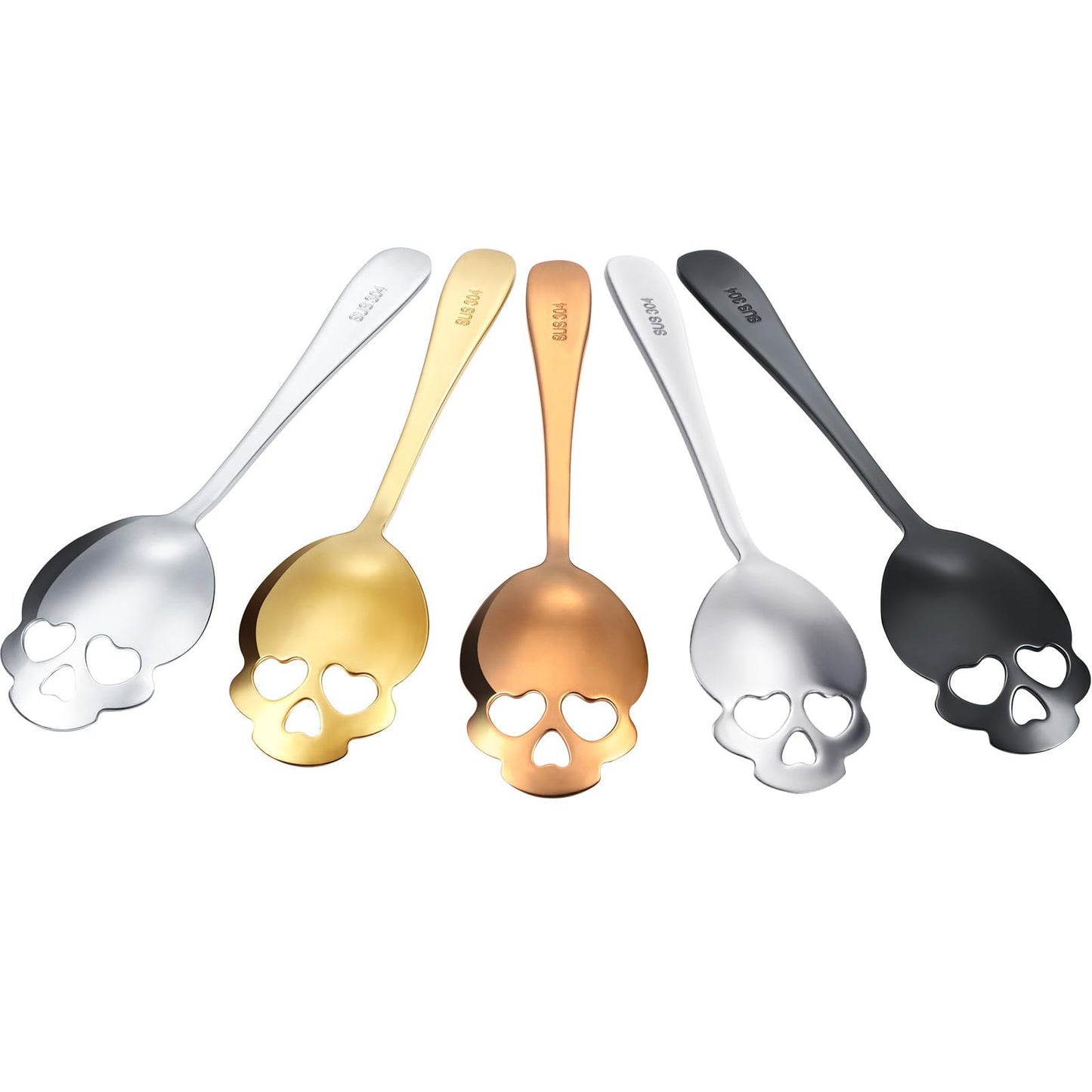 Skull Spoons Stainless Steel Coffee and Espresso Spoons for Tea, Milk, Sugar Stirring, Dessert, Cake (Mixed Color,5 Pieces)