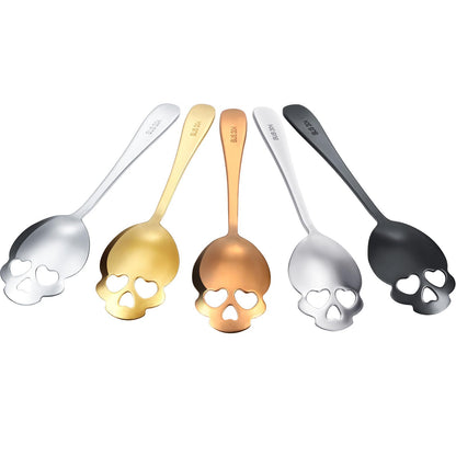 Skull Spoons Stainless Steel Coffee and Espresso Spoons for Tea, Milk, Sugar Stirring, Dessert, Cake (Mixed Color,5 Pieces)