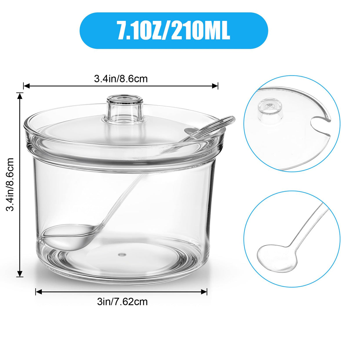 Dimeho 8 Pcs Clear Sugar Bowls Acrylic Salt Storage Jar with Lid and Spoon Organizer Condiment Holder Bottle Case for Kitchen Tea Spices Seasoning Restaurants Cocoa Bar