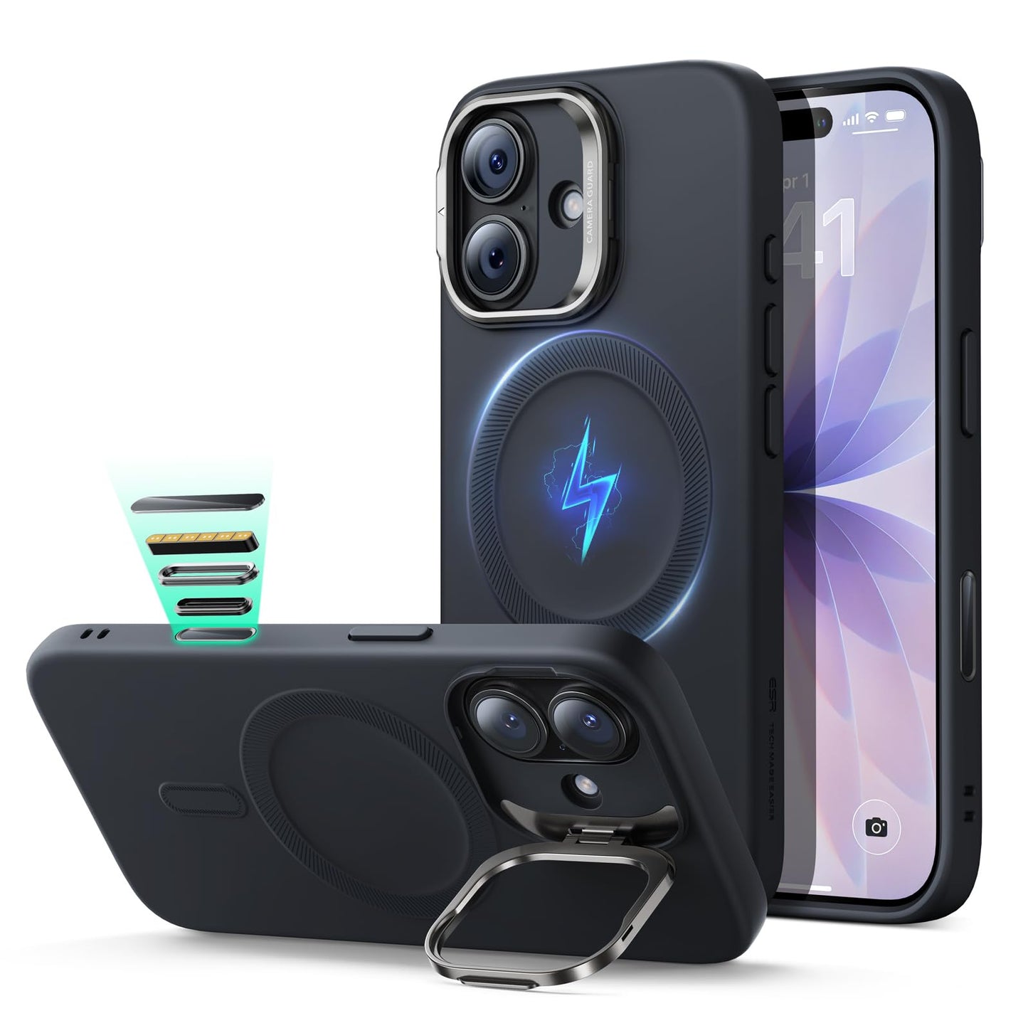 ESR Silicone Case for iPhone 17, Built-in Camera Stash Stand Compatible with MagSafe, Military-Grade Drop Protection Magnetic Phone Case for iPhone 17, Cloud Series, Rosy Pink