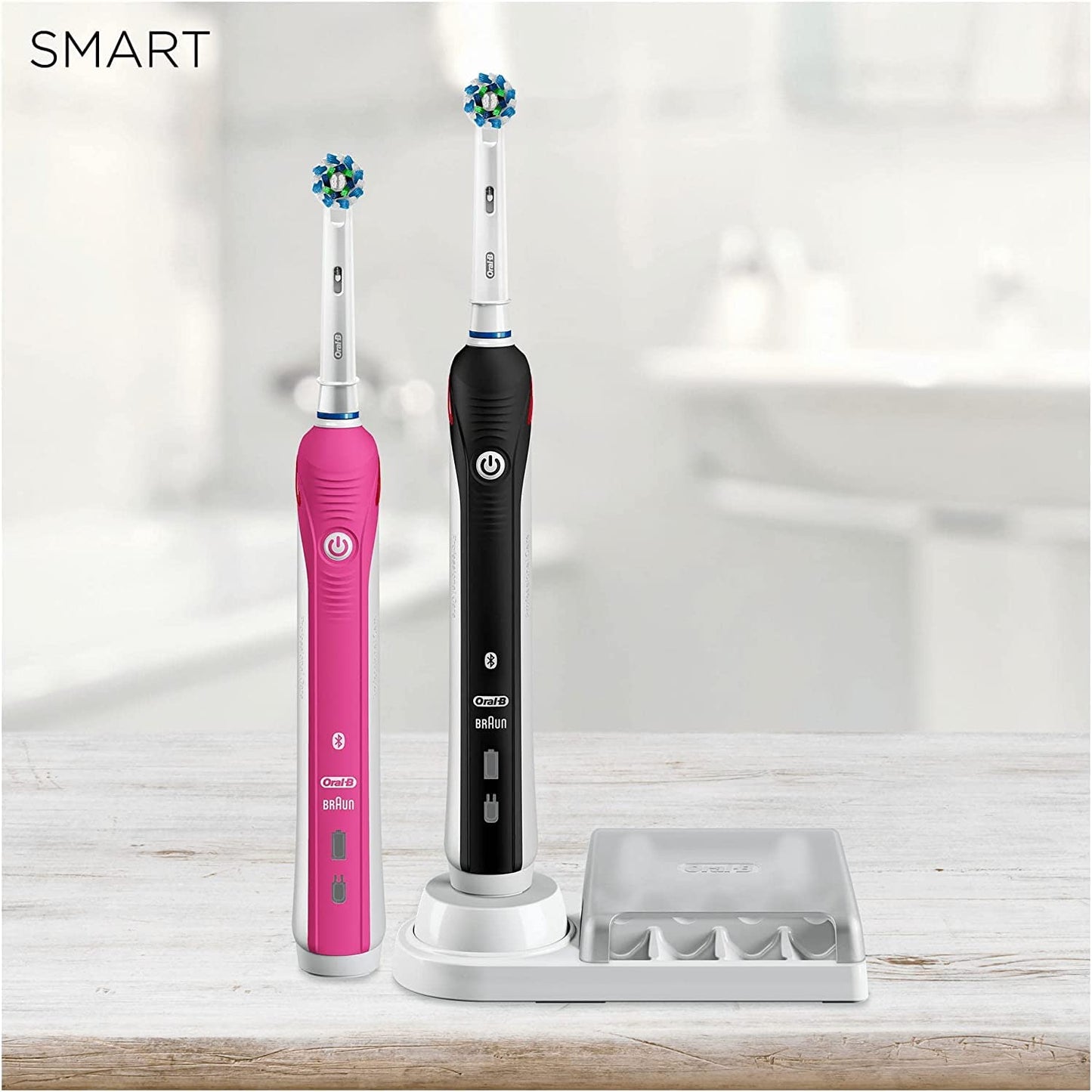 Oral-B Smart 4 2x Electric Toothbrushes For Adults, Mothers Day Gifts For Her / Him, App Connected Handles & 2 Toothbrush Heads, 3 Modes with Teeth Whitening, 2 Pin UK Plug, 4900, Pink/Black