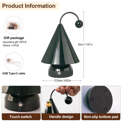 Qeipy Led Lights Cozy Home Decor Cute Christmas Tree Desk Lamp Ambient Lighting,Touch Control, Cordless Rechargeable Battery Operated,for Living Room,Bedroom,Nightstand (Black)