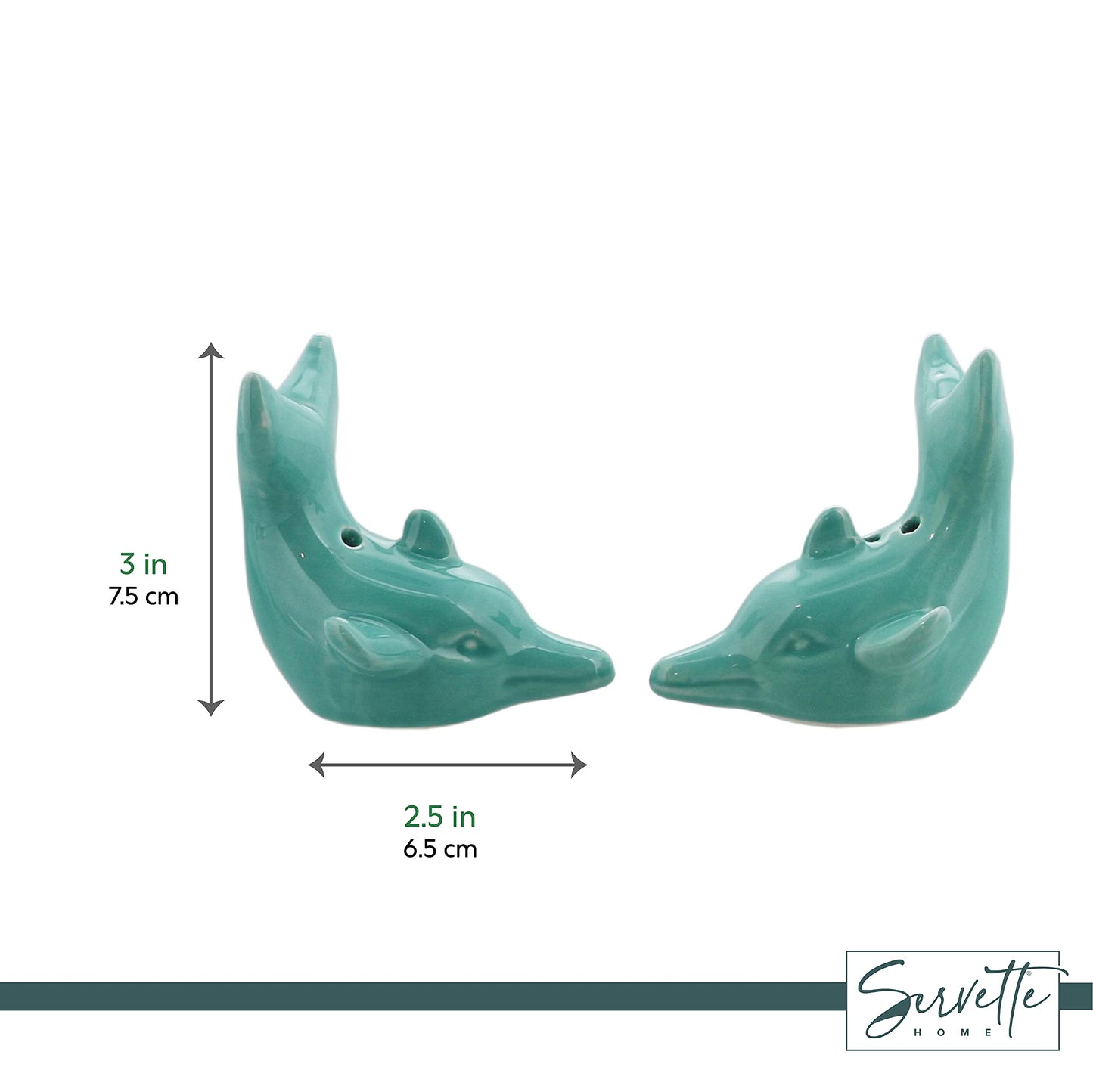 Ceramic Salt & Pepper Shakers Novelty Kitchen Décor - Green Dolphin