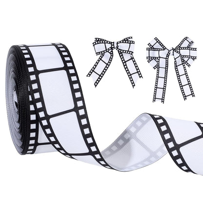 PH PandaHall 20 Yards Filmstrip Ribbons 1.5inch Black and White Film Border Roll Film Pattern Ribbon Movie Themed Decorating Material for Movie Night Theater Theme Party Gift Wrapping Table Decor