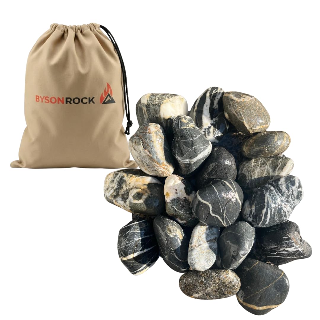 BYSONROCK Natural Gray with White Lines River Rocks, 2–4 Inch, 10 lbs Decorative Landscaping Stones for Garden, Planters, Pathways, Aquariums & Painting