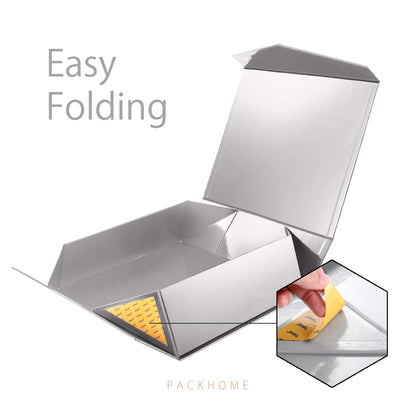 PACKHOME 17x14.5x5.5 Inches, Extra Large Gift Box with Lid, Magnetic Closure Box for Clothes and Large Gifts (Glossy Silver with Grass Texture)