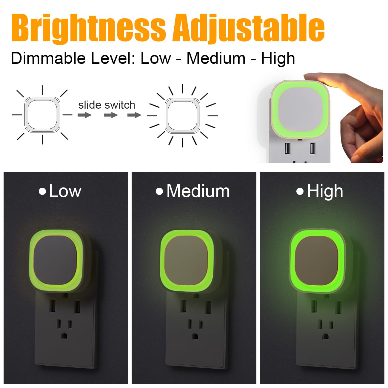 2 Pack Plug in Amber Night Light, Auto Dusk to Dawn, Soft Glow, Dimmable, Diffused Light, LED Lights for Bedroom, Kids, Bathroom, Sleep, Baby Nursery, Toddler, Hallway, Kitchen, Home Decor