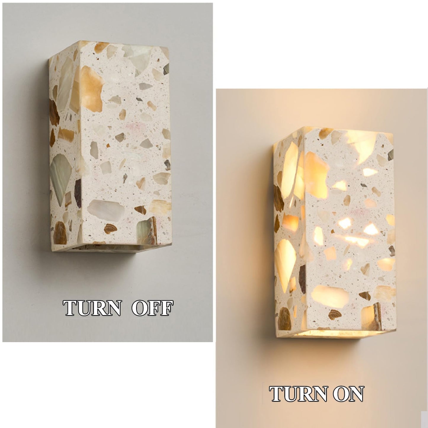 PLSDH Modern Terrazzo Wall Sconce, Handmade Natural Stone Wall Light Fixture, LED wall sconces, Warm Light, Vanity Lamp for Living Room, Bedroom, Hallway, Kitchen Island 6.3in
