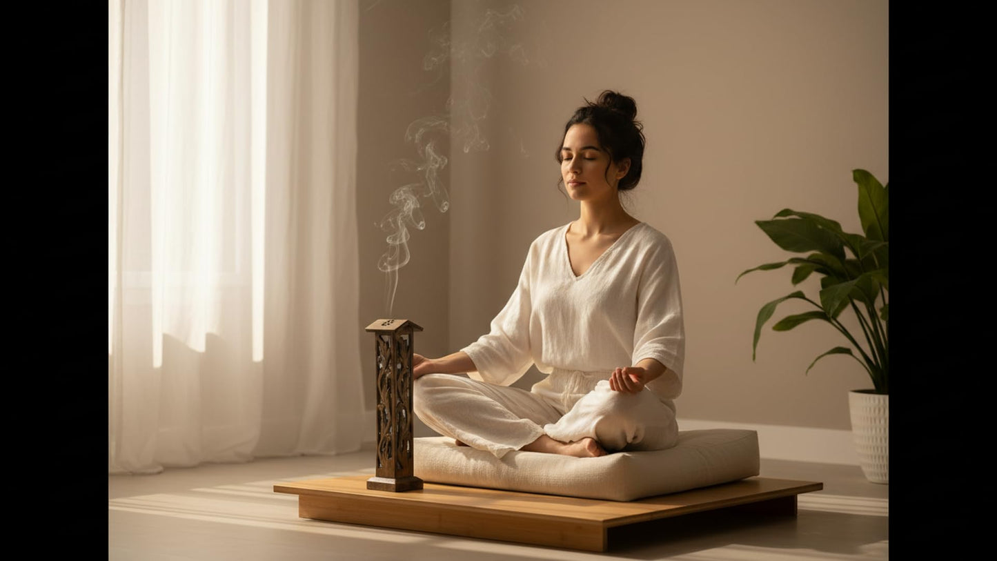 Wooden Incense Stick & Cone Burner Holder Tower Large Organic Eco Friendly Ash Catcher Agarbatti Holder Rustic Style Hand Carved for Meditation Yoga Aromatherapy Home Fragrance Products (Natural)