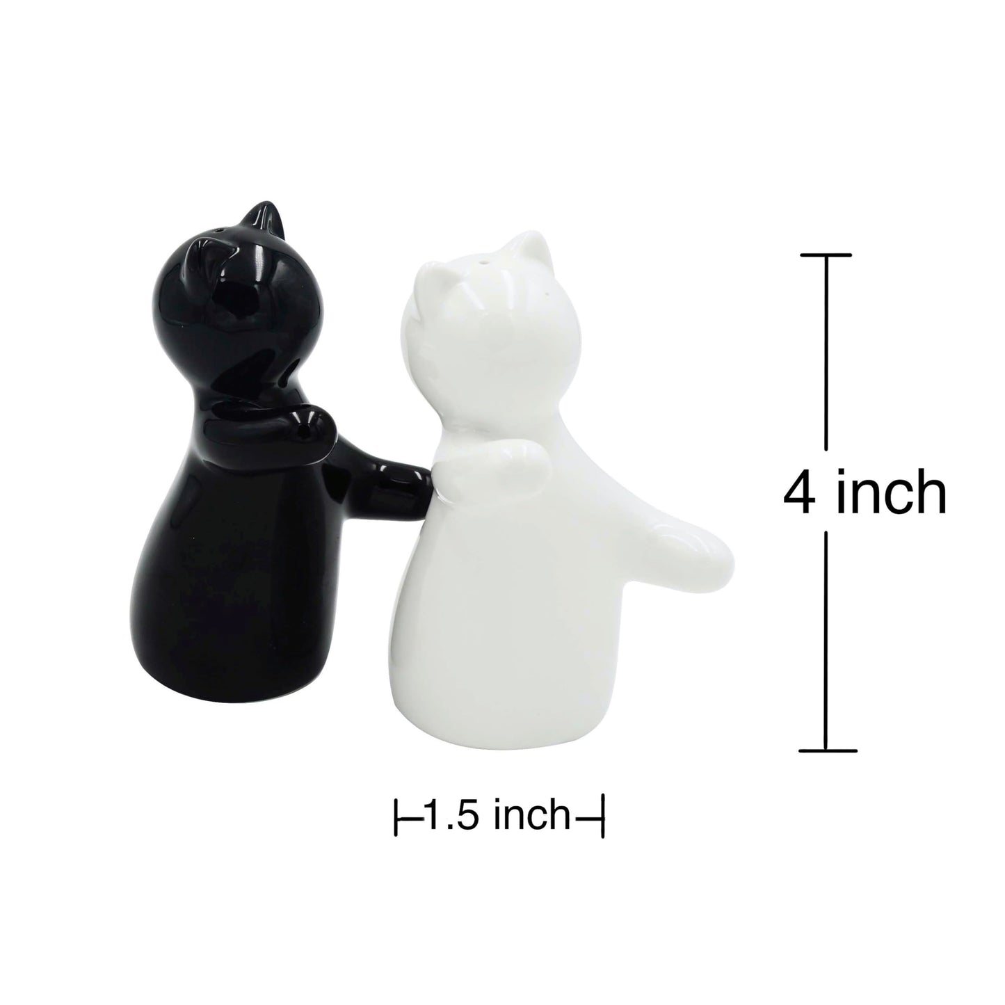 Holitika Cat Salt and Pepper Shakers, Cute Hugging Cat Couple Set, White & Black Set, Easy to Refill & Dispense (Seasoning & Spice) - Perfect for Gift, S1
