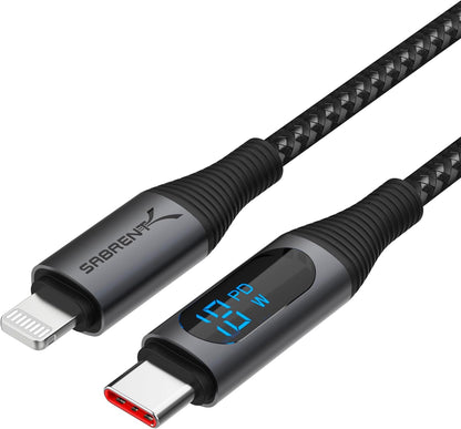 SABRENT USB C to USB C Charging Cable with Smart Display, 2M/6.6FT Long, E-Marker Chip, 100W Charging and 480Mbps Data Transfer Speeds, for Laptops, Smartphones, Tablets (CB-C2C2)