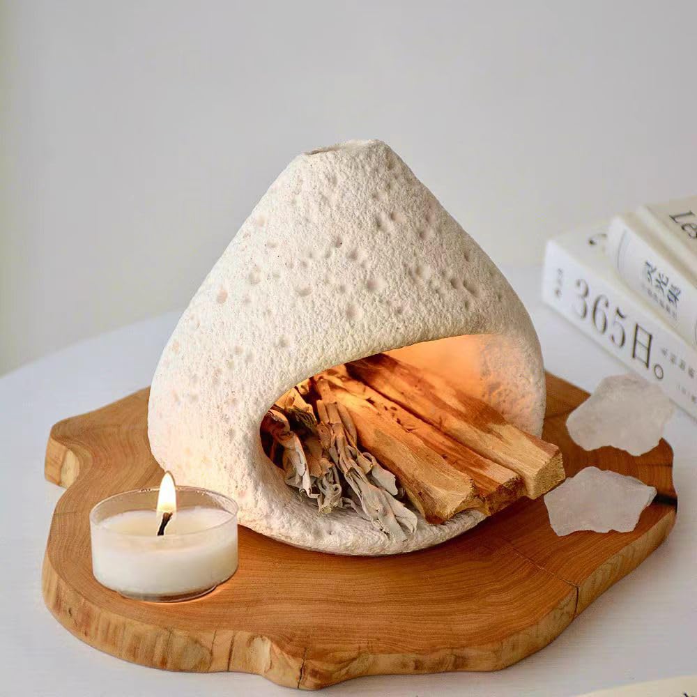 sage and palo Santo Chimney Burner Holder Incense Holder, Cone Burner Mini Chiminea Smudge Palo Santo Holder for Home Cleansing Meditation & Manifestation Gift