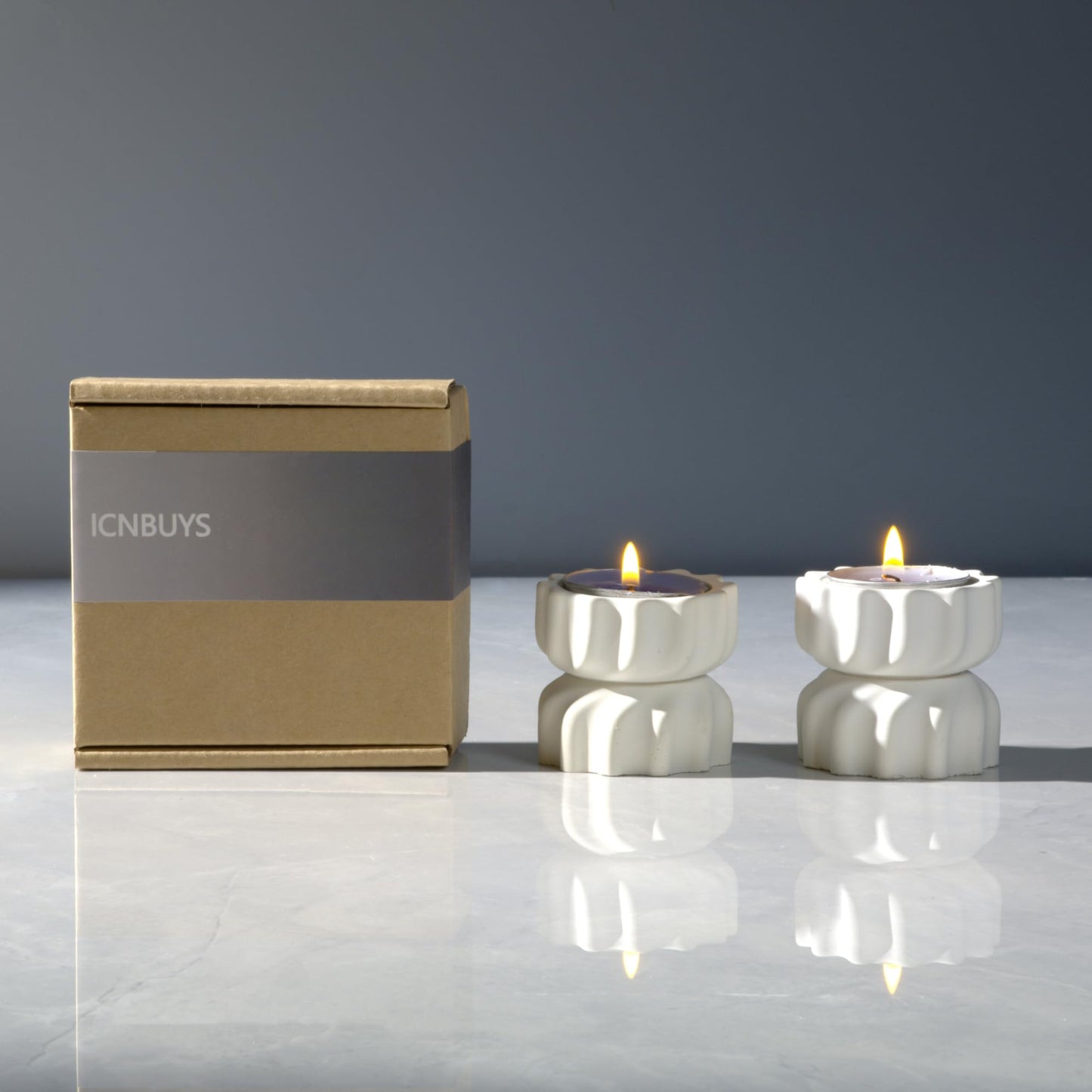 ICNBUYS Spiral Grain Tealight Candle Holder Set of 2; Cement Tea Light Votive Candle Holder with a Twist; Decorative Small Cement Tea Light Holder for Coffee or Dining Table Decor; 2 x 2.1 Inches
