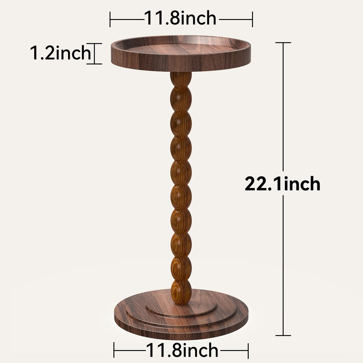 XNSDXV Round Side Table with Solid Wood Leg, Small Drink Table for Small Spaces, Martini Table with Raised Edge, Pedestal Side Table for Living Room, Bedroom,Sofa and Couch (Walnut Brown)