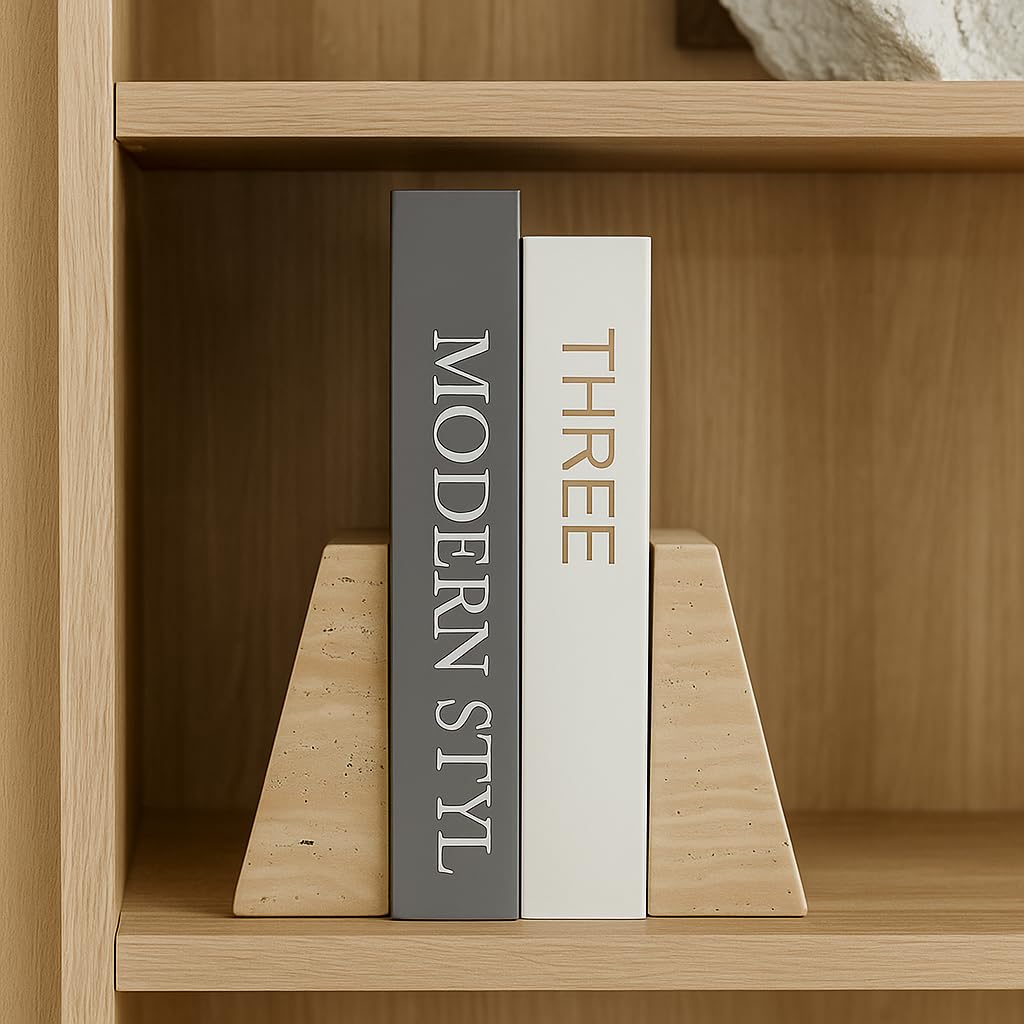 Marble Bookends Handcrafted Natural Marble Decorative Bookends for Heavy Duty Bookends Book Holder,Non-Skid Bottom,5.5x3.9x2.3 inches,3.5 lbs,Office, Study, Bookshelf Decoration
