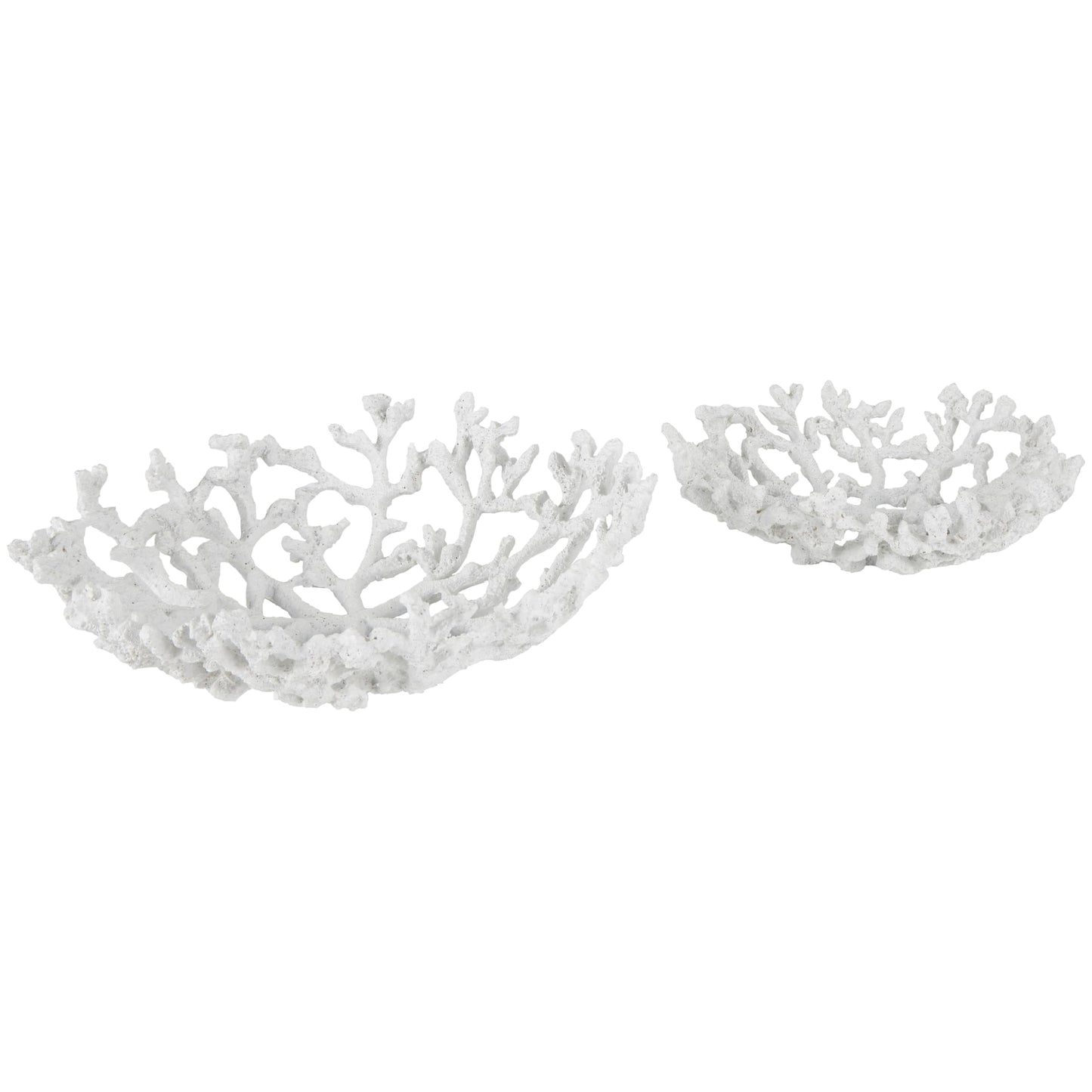 Deco 79 Resin Coral Decorative Bowl Decorative Bowl Textured Decorative Containers, Set of 2 Decorative Keepsake Boxes 13", 12"W, White