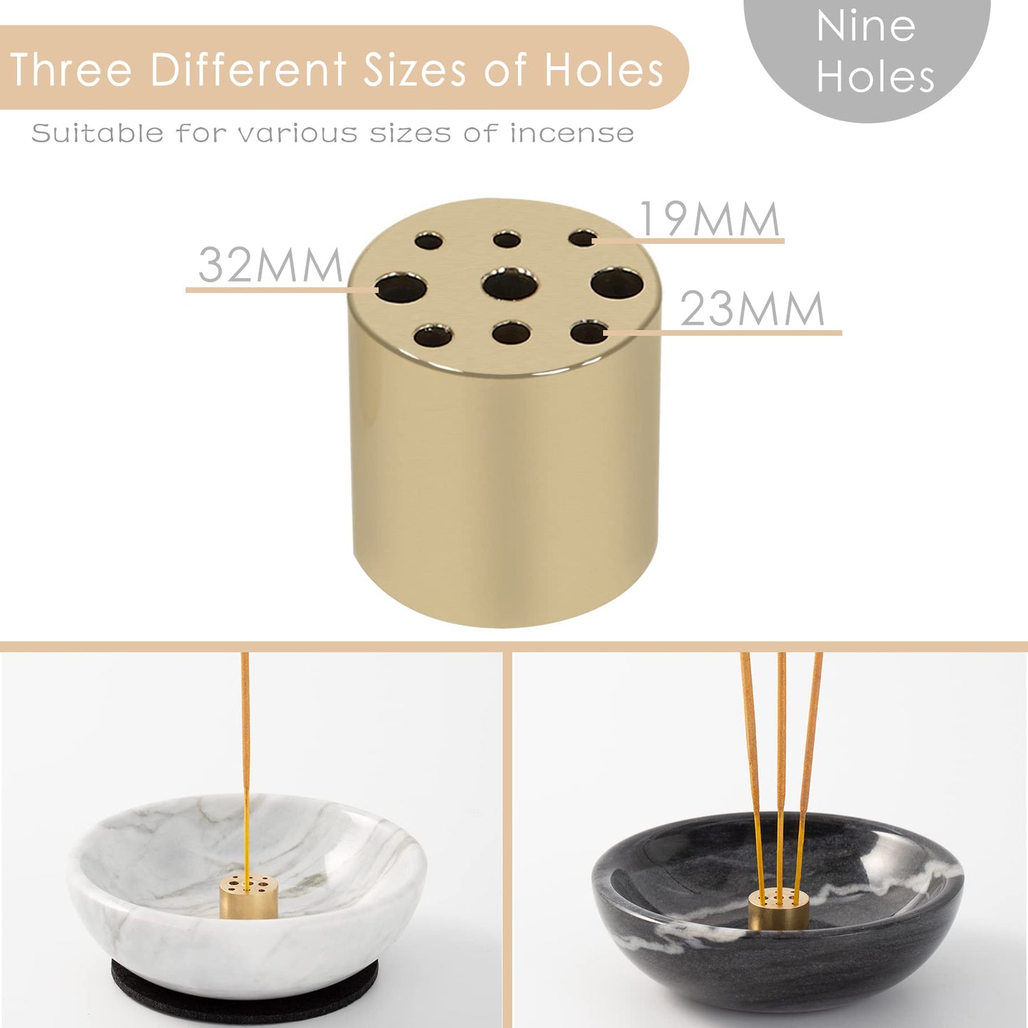 Fasolahome 4 in 1 Incense Burner, Marble Palo Santo Holder, Smudge Bowl for White Sage, Sage Holder Incense Cone Holder 4.7 inches Ash Catcher Tray for Meditation