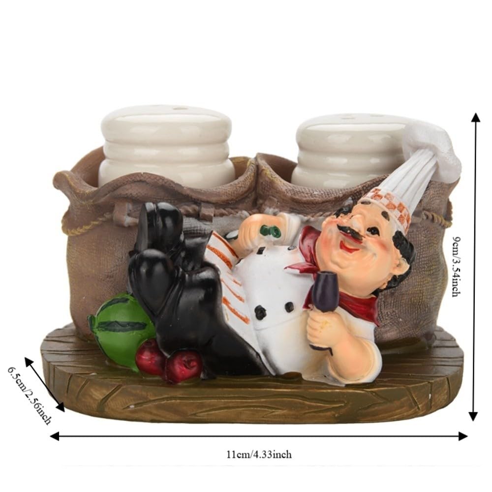 Anu Limen Chef Statue Salt & Peppers Shakers – 2 Jars Resin Seasoning Holder for Kitchen Counter Decor, Spice Bottle Ornament for Home Dining Table(D)