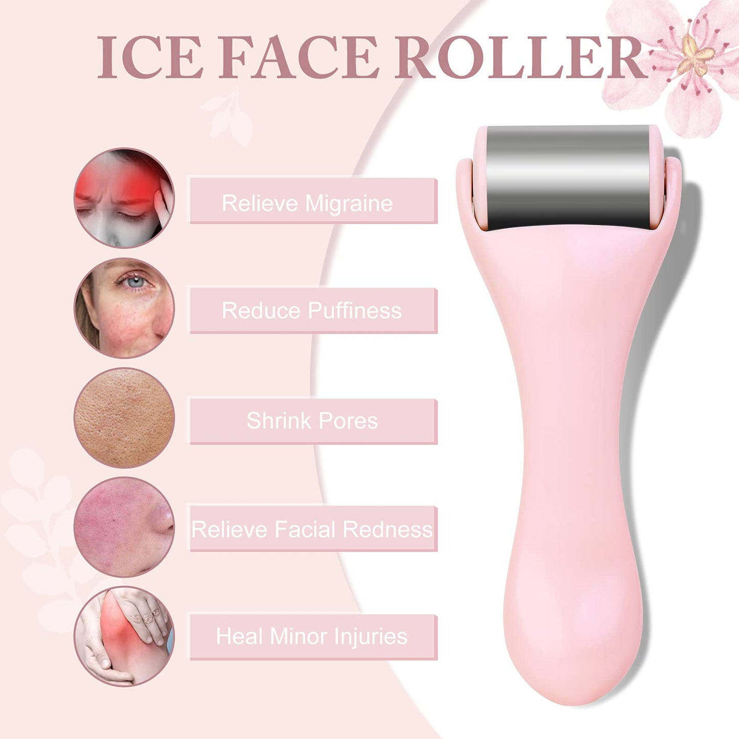 Ice Roller for Face and Eye 2 Pcs,Face Roller Skin Care for Puffiness,Migraine,Pain Relief,Eye Roller For Puffy Eyes Dark Circles,Stainless Steel Facial Roller (Pink)