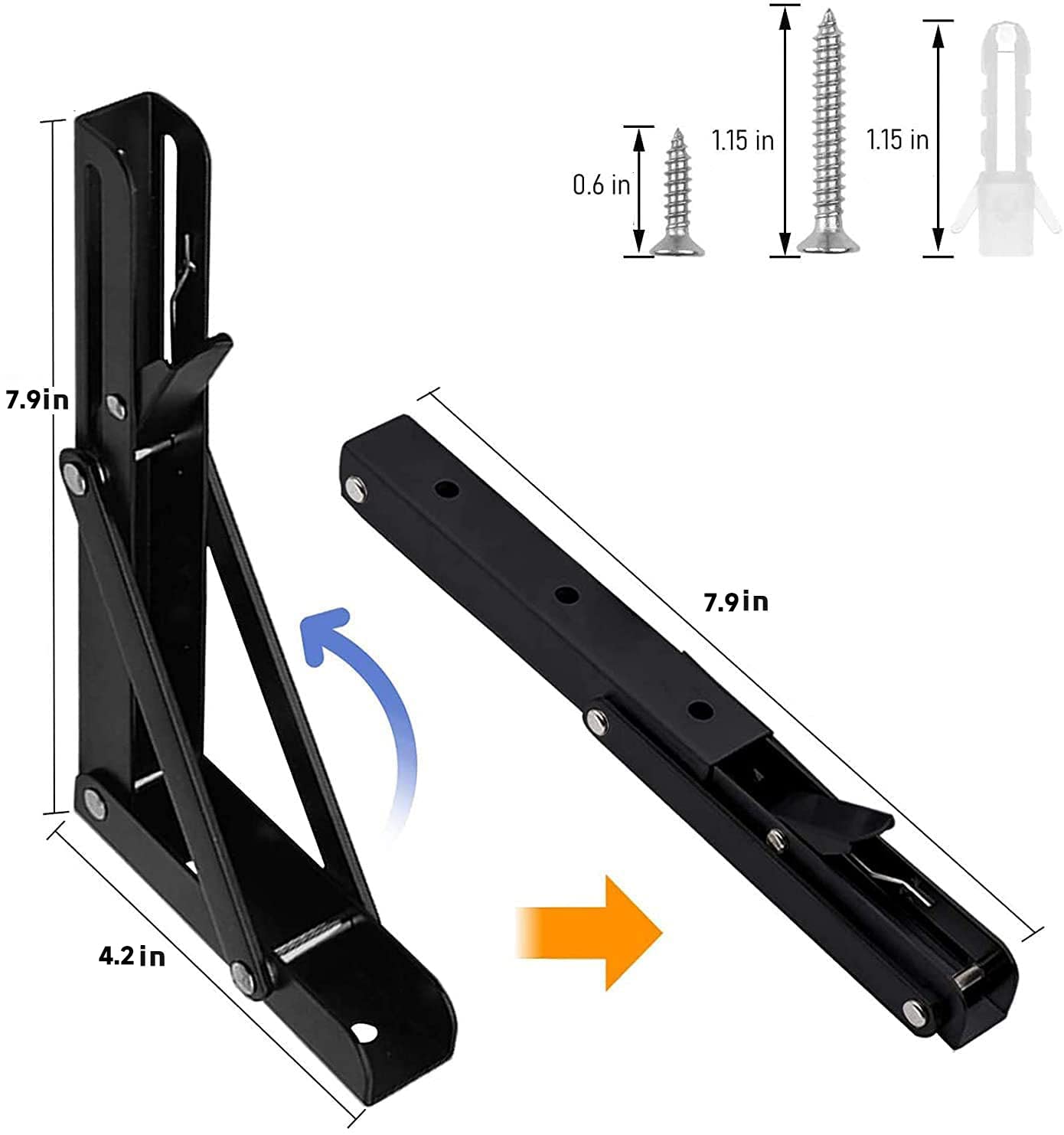 Folding Shelf Brackets - 24 Inch 2 Pcs Heavy Duty Metal Collapsible Triangle Shelf Bracket, DIY Wall Mounted Shelf Bracket, Space Saving for Bench Table