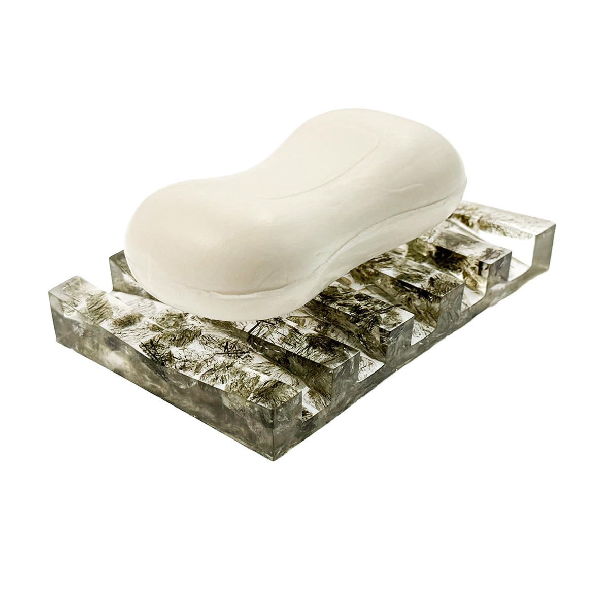 KUHPLOVE Soap Dish Rectangular Draining Holder with Natural Green Inclusions Handcrafted Bathroom Tray Modern Decor Accessory 4.33 x 2.99 x 0.59 Inches (Hair Crystal Double Drain Soap Rack)