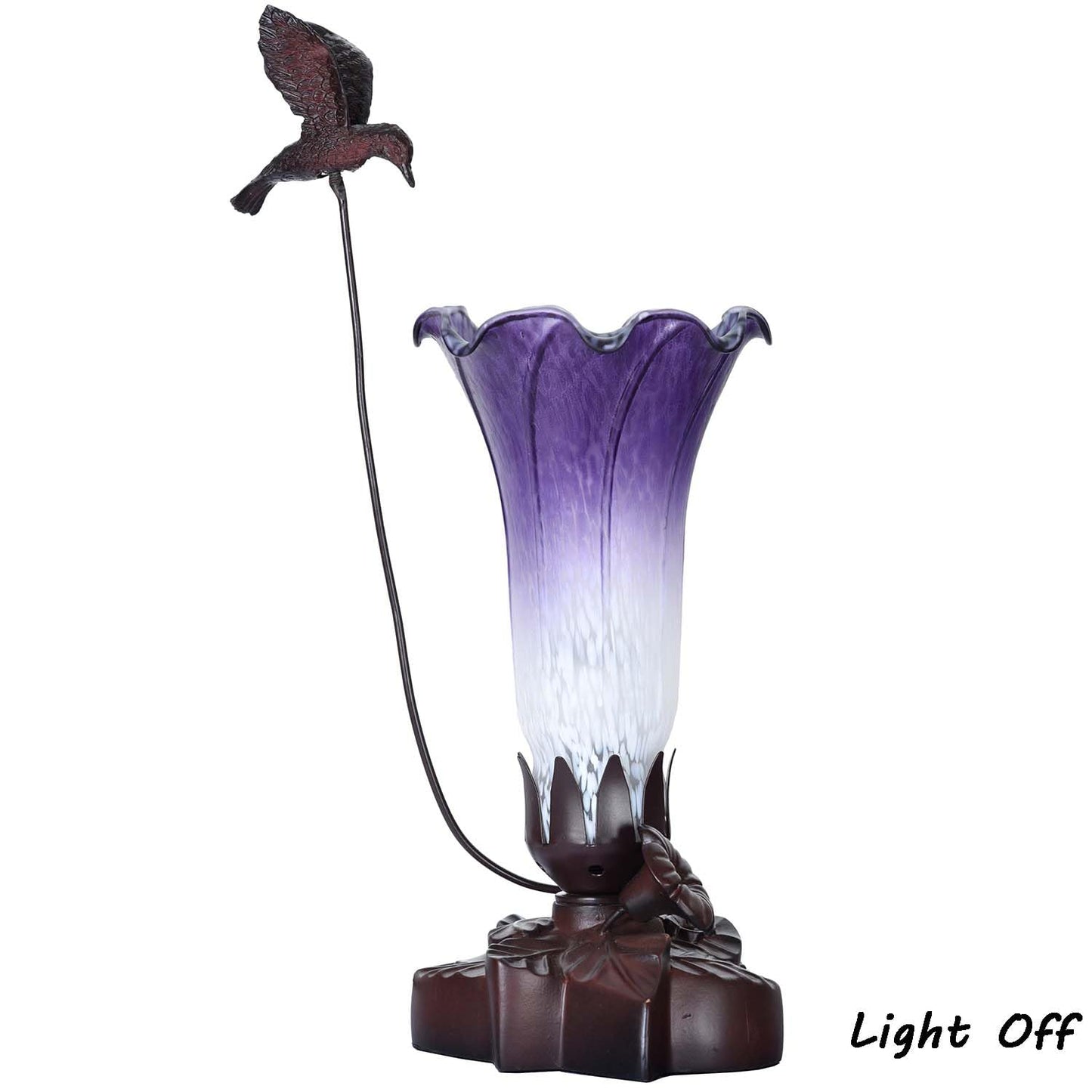 Bieye LL102 Hummingbird Flying Over Lily Flower Blown Glass Table Lamp for Home Decor (White Indigo, 4.25Wx12H)