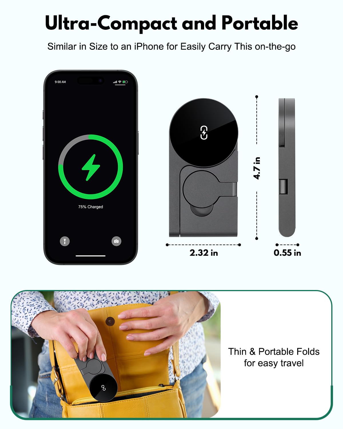 2026 3 in 1 Wireless Charging Station Mag-Safe Fast Charging Station for Apple MagSafe Charger, with USB C Charger, Foldable Charging Magnetic Wireless Charger Stand, Space Aluminum Travel Charger
