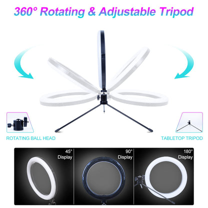 AGM 10” LED Ring Light with Tripod Stand & Phone Holder 3 Light Modes & 10 Brightness Level for Video/Photography/Live Streaming