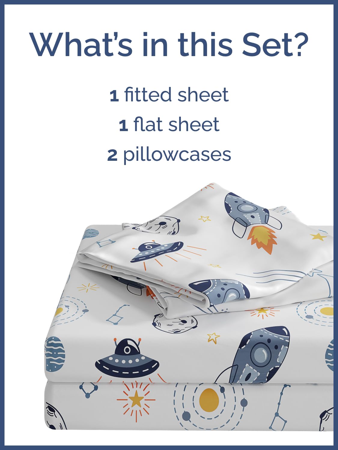 Kids Full Size Bed Sheet Set - 4 Piece Kids Loft Bed Sheets - Space Galaxy Theme bedding - Soft, Cute - Breathable and Machine Washable - Spaceship Rocket Bed Set for Boys, Girls, Teens and Toddlers