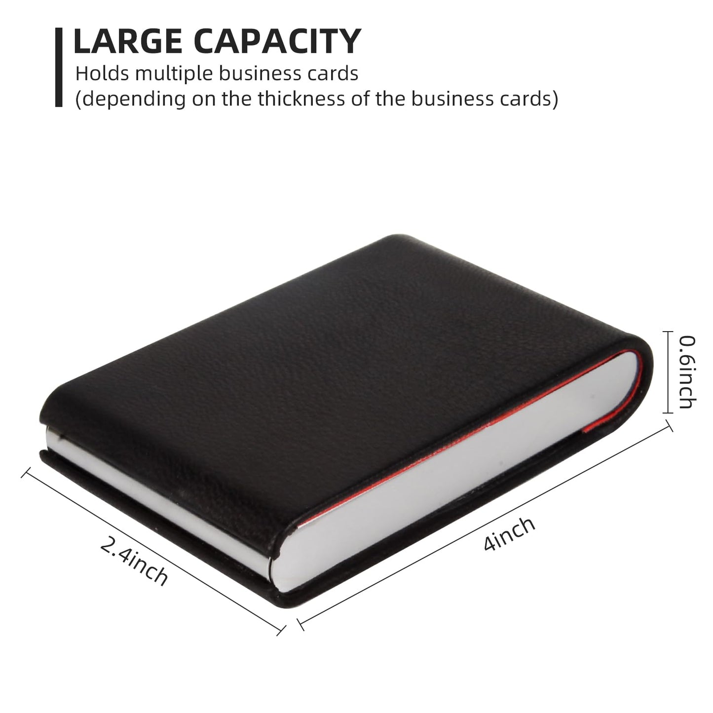 Stainless Steel Leather Business Card Holder - Magnetic Case, Suitable for Business, Note & Credit Cards (Black)