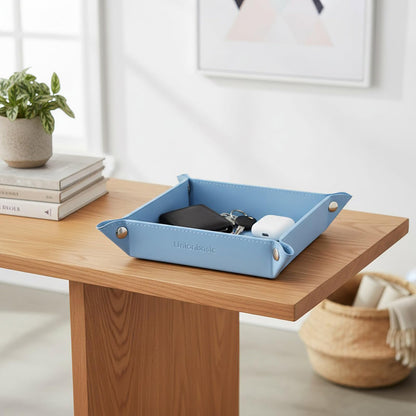 UnionBasic Small Valet Tray, Jewelry Tray for Rings Watches Earrings, Entryway Catchall Caddy for Coins Keys Change, Nightstand Bedside Valet Holder, Trays for Electronic Gadgets, Blue