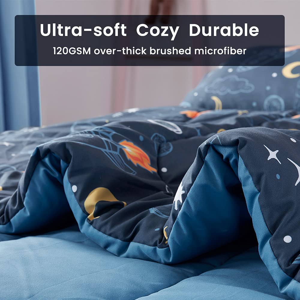 SLEEP ZONE Kids Twin Bedding Comforter Set - Super Cute & Soft Kids Bedding Bed in a Bag Pieces Set with Comforter, Sheet, Pillowcase & Sham (Space Rocket)