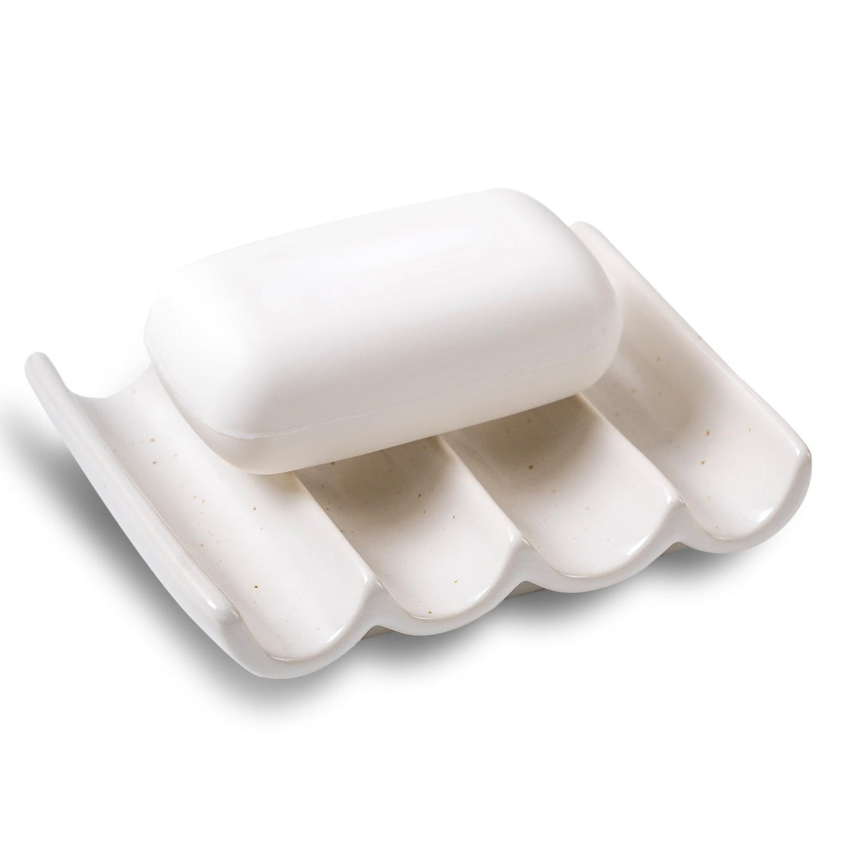 Soap Dish, Draining Ceramic Soap Holder Fluted Design Bar Soap Holder for Shower Bathroom, Soap Saver, Gift for Women Man, White 1 Pcs