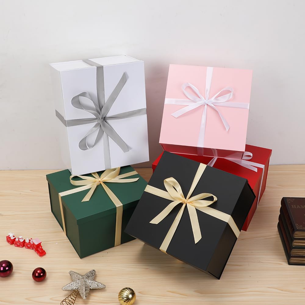 UoeRing 1Pcs Pink Extra Large gift box with lids 13×13×7 Inches gift boxes for presents,Birthday Box (include Ribbon, Paper Shred Filler Gift Card & Envelopes)
