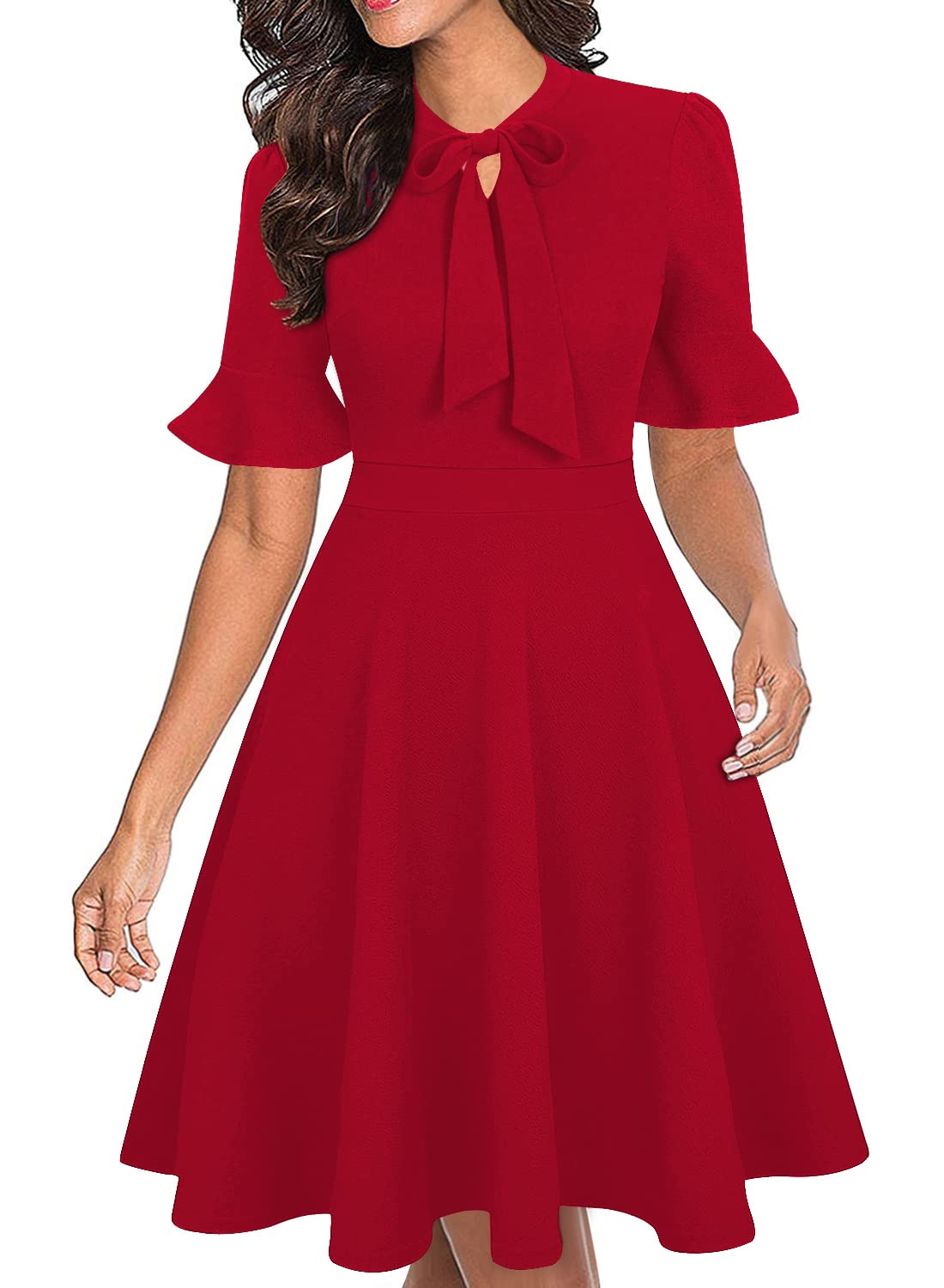 RANPHEE Dresses for Women 2025 Christmas Church Outfits Woman Cute Ruffle Short Sleeve Flowy Frocks Peplum Flattering Dress to Hide Tummy XL