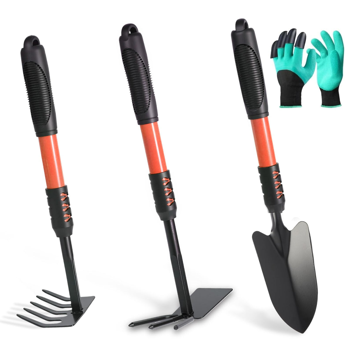 Zenrok Garden Tool Set, 4 Pack Gardening Tools, Stainless Steel Heavy Duty Hand Cultivator, Hoes, Shovel, for Planting Weeding Digging, Gardening Gifts for Women,Orange