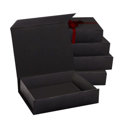 5 Pack Black Hard Gift Box with Magnetic Closure Lid 7" x 5" x 1.6" Rectangle Boxes For Gifts With Black Glossy Finish (Black, 5 Boxes)